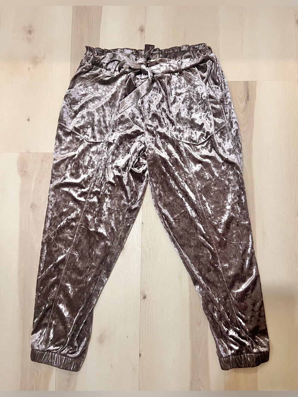Jolt Women Large Smokey Purple Gray Crushed Velvet Paperbag Joggers Retro Lounge